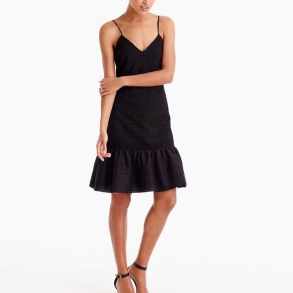 J.Crew Black Eyelet Ruffle Hem Spaghetti Strap Dress Women’s 10 Coquette